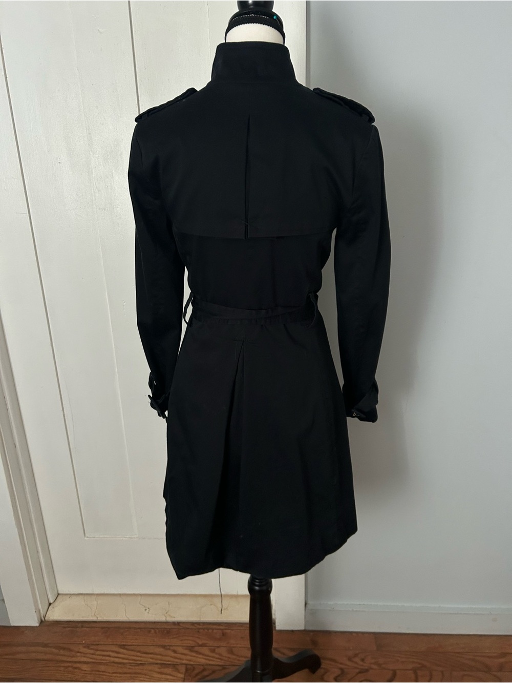 Elle Black Trench Coat with Waist Tie and Zip Front - Picture 6 of 10